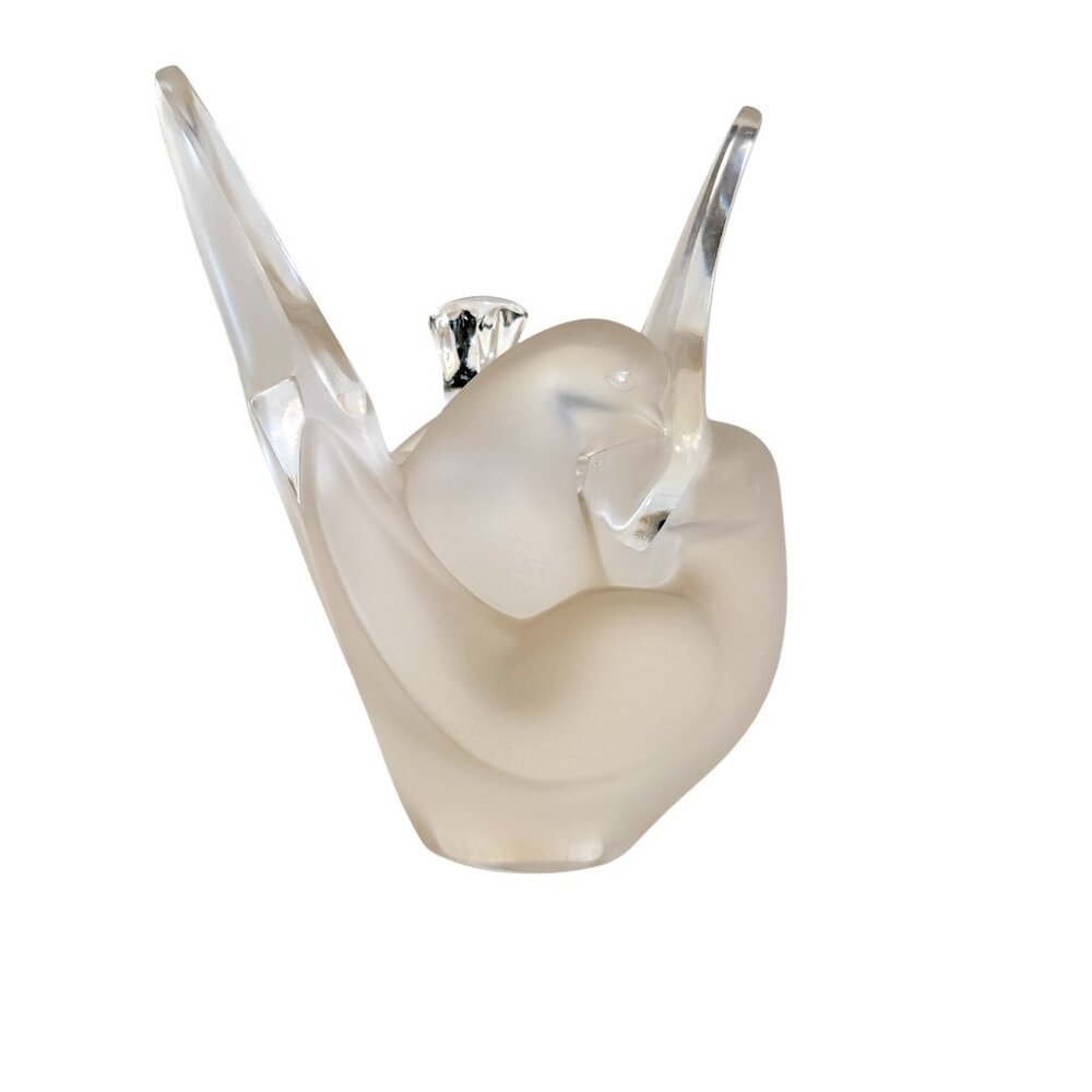 Vintage signed Lalique "Sylvie" Swan Vase with frog insert